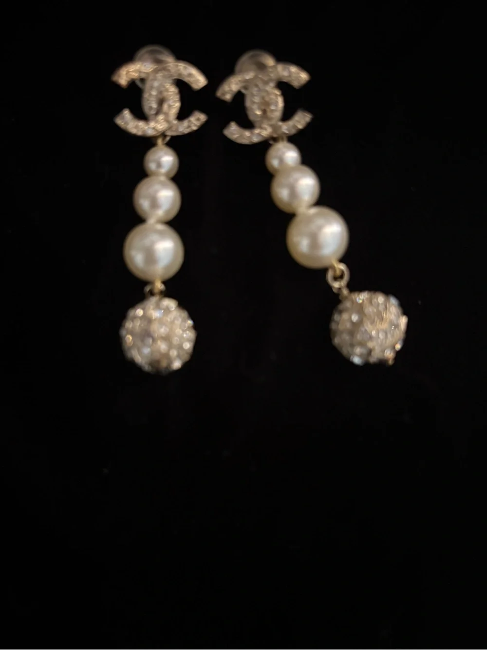Chanel CC Crystal and Faux Pearl Drop Earrings- clip back